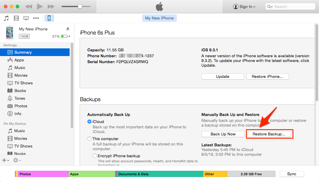transfer data to iphone 7 by iTunes