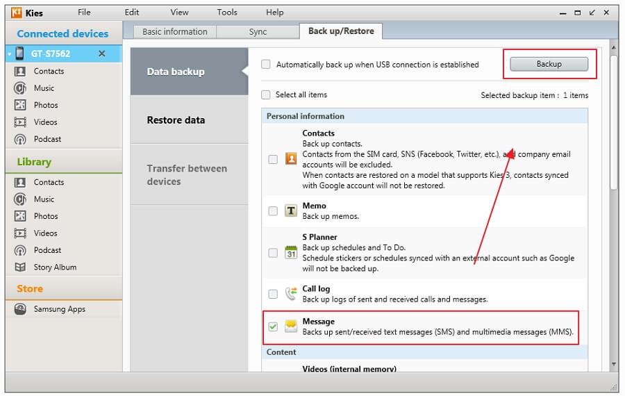 backup Samsung messages by Using Samsung kies