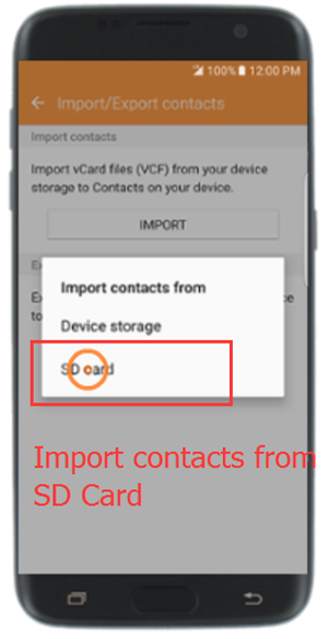 restore contacts to Samsung from SD Card