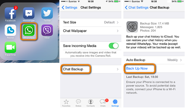 backup transfer whatspp messages via icloud