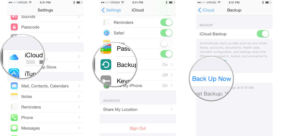 backup iphone 7 data via icloud