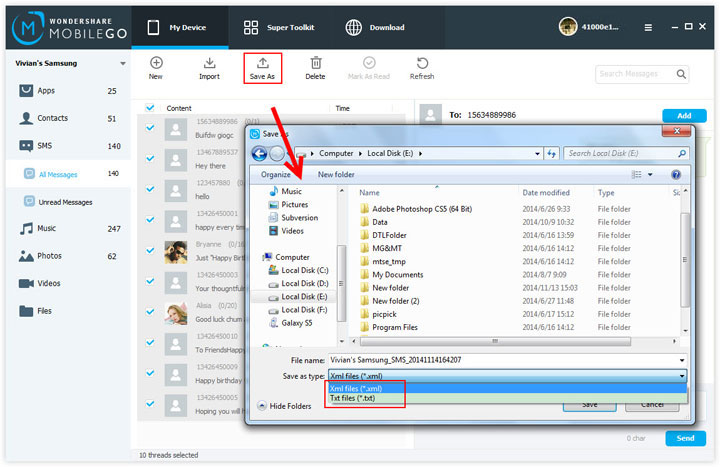 sync sms from pc to samsung