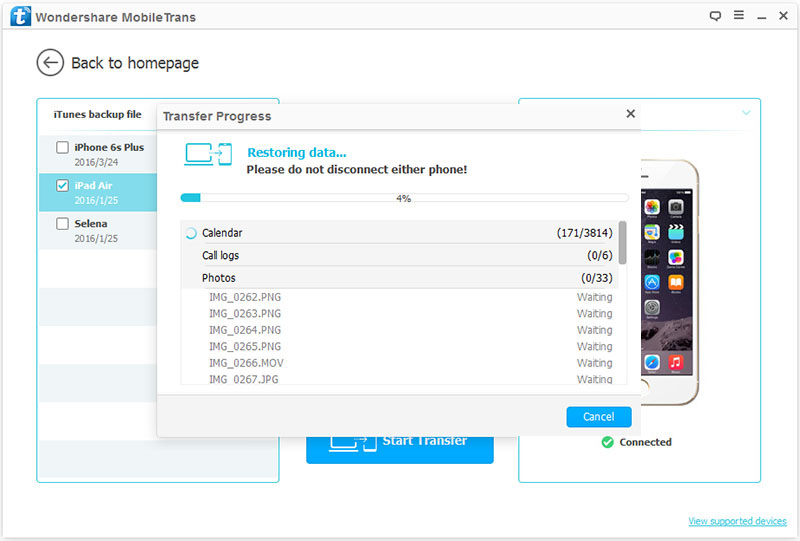 restore data from itunes backup to ios device