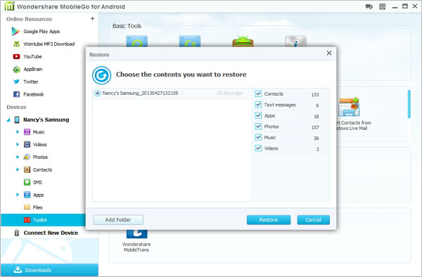 backup android files and restore to Android