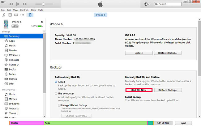 backup ipad data in itunes