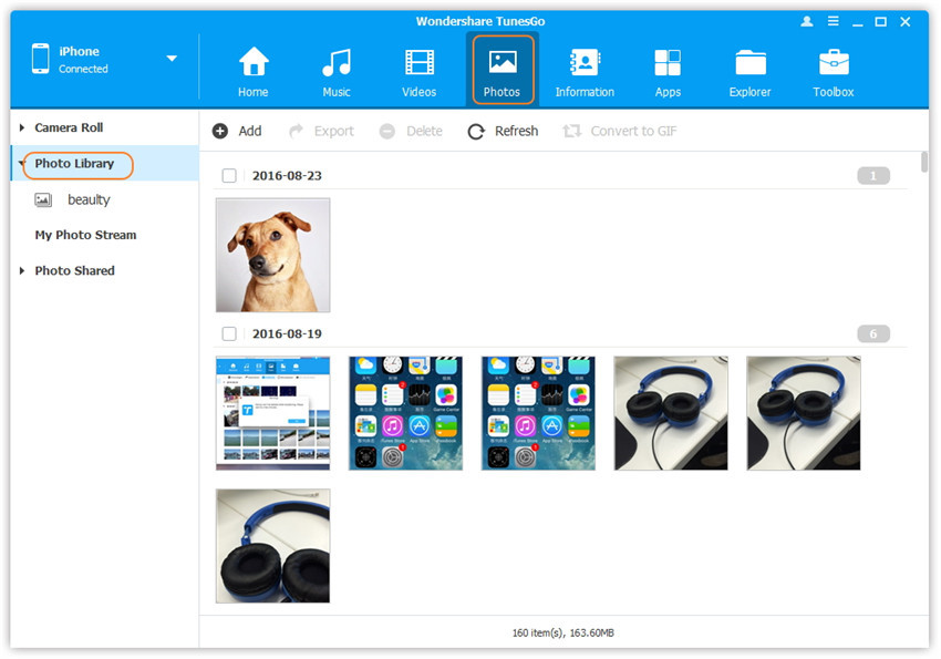 import photos from computer to iPhone 7