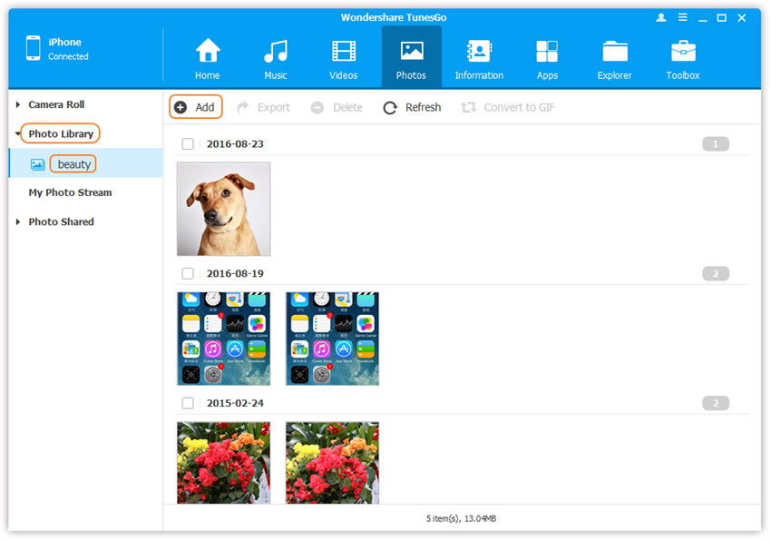 import photos from computer to iPhone 7