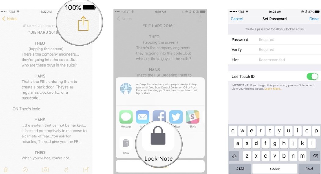 lock iphone notes with touch id or password