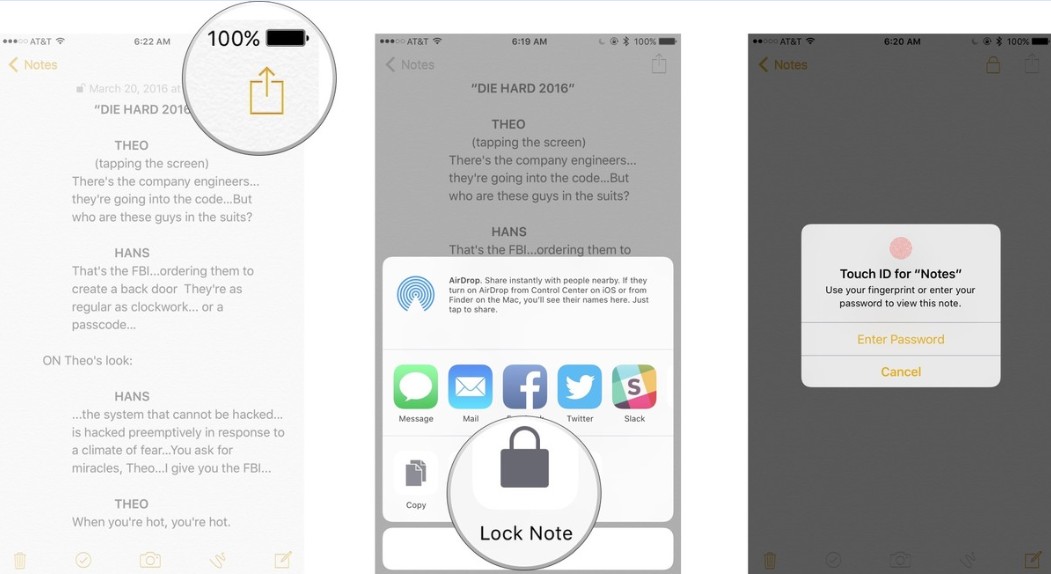 lock iphone notes with touch id or password