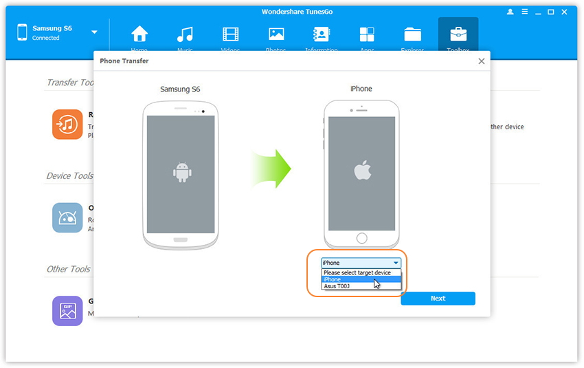 transfer media file to Samsung Galaxy S7