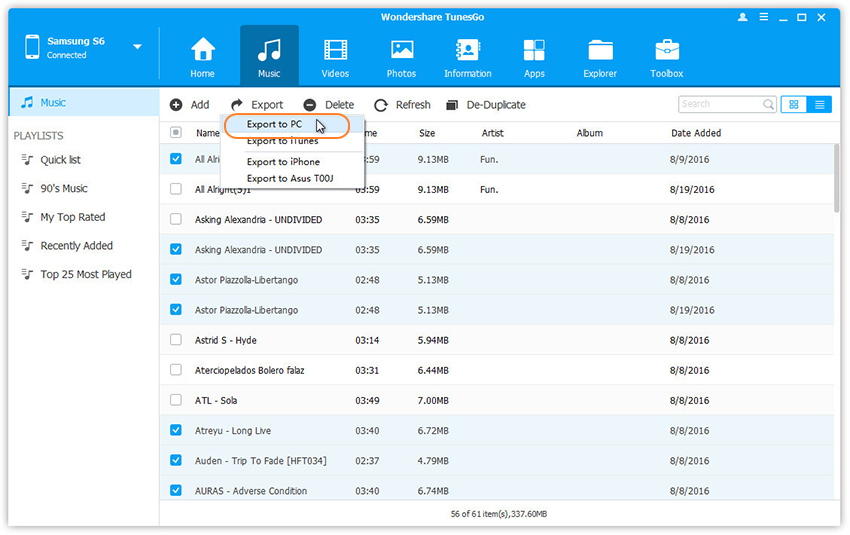 transfer music playlist from android to computer