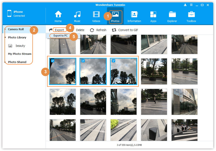 select photos export to pc