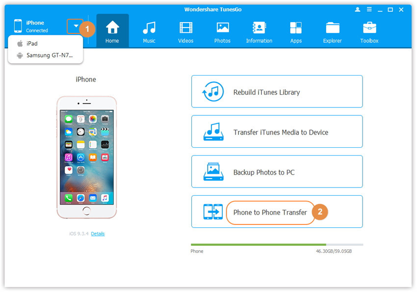 select phone to phone transfer feature