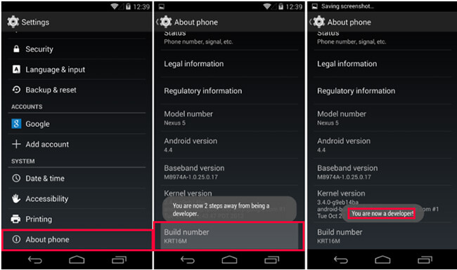 enable usb debug on android and tablets