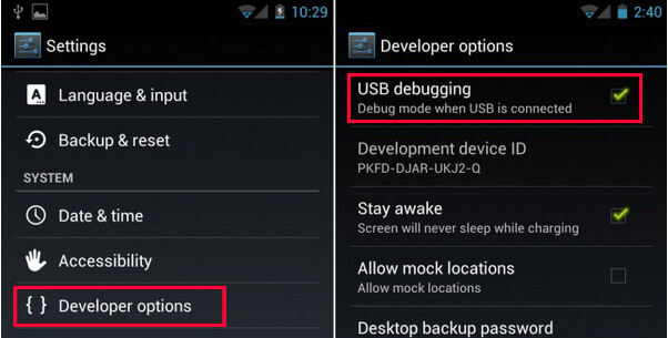 enable usb debug on android and tablets
