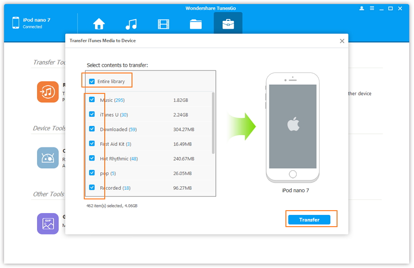 sync music between itunes library and ipod on mac
