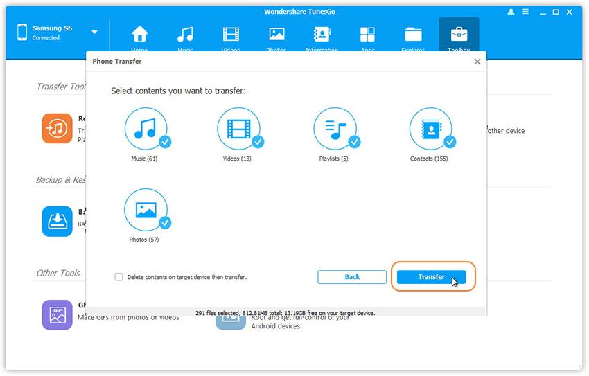 one click transfer android data to samsung galaxy s9