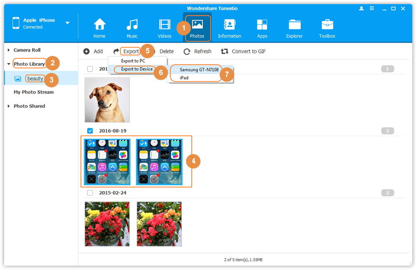 copy photos from iphone to android individualy