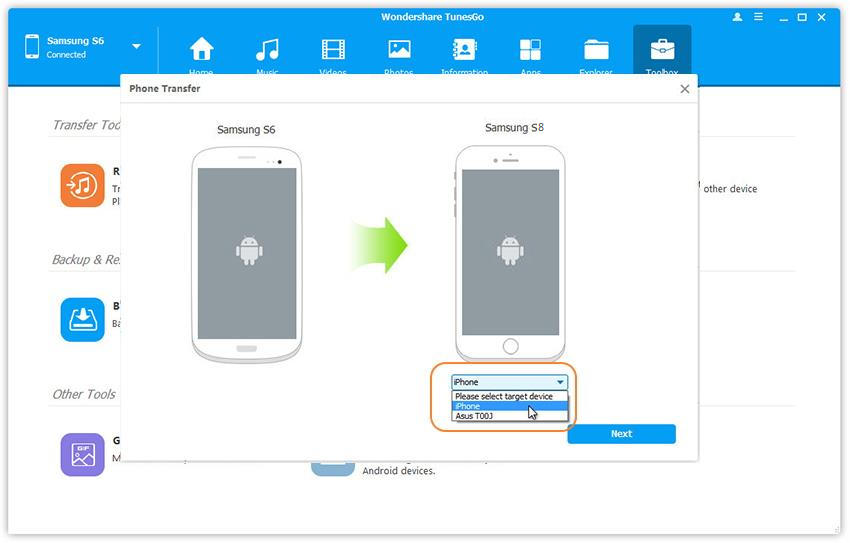 transfer from android to samsung galaxy s8