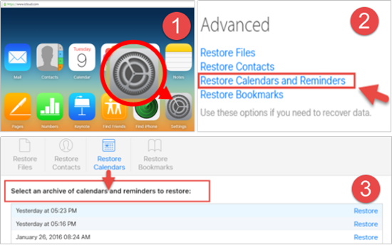restore iphone x calendars from icloud