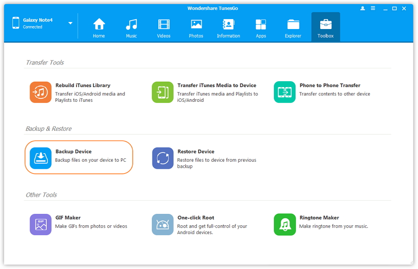 select backup option