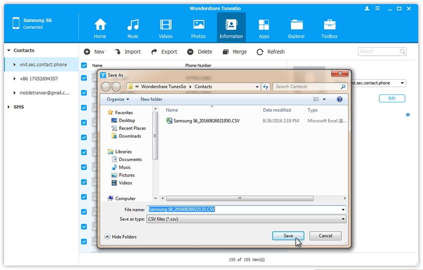 save contacts backup on computer