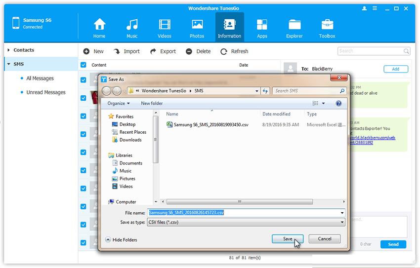 save sms on the computer