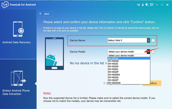 Choose Samsung Galaxy Note 5 Model
