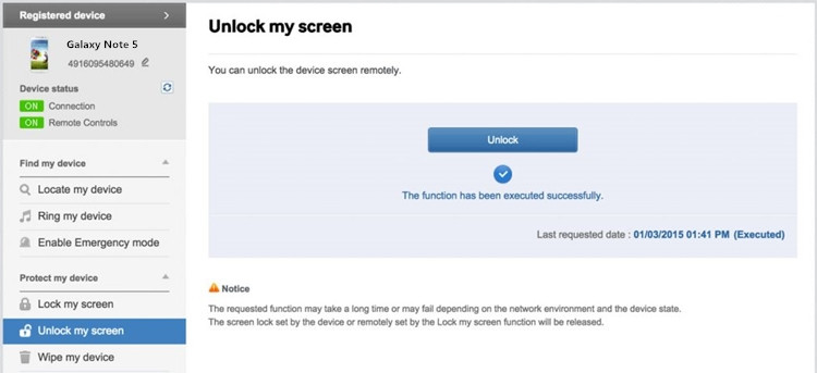 Remotely unlock Samsung phone