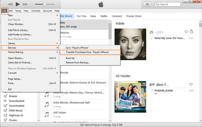 transfer music from old iPhone to iTunes