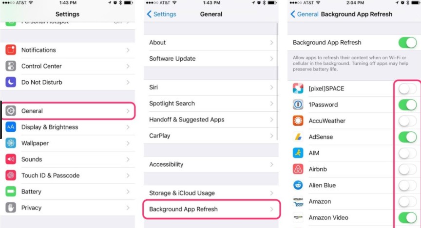 disable background app refresh to speed up iphone in ios 11