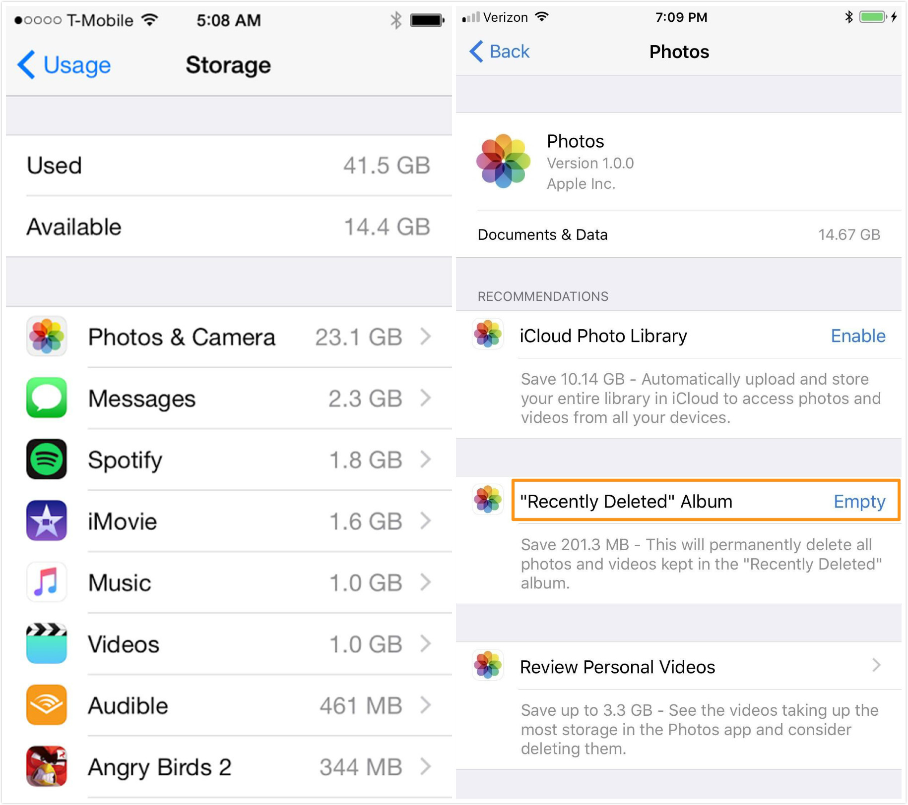 delete iphone recently deleted album to free up space in ios 11
