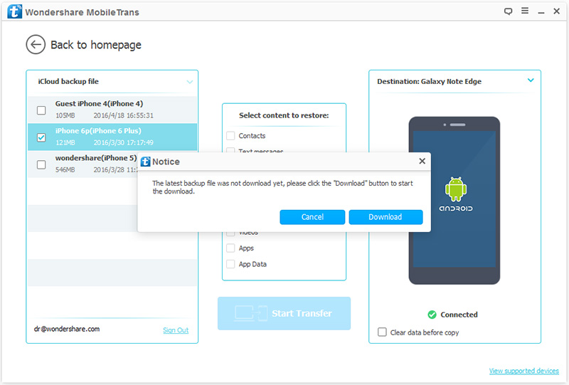restore icloud backup to device