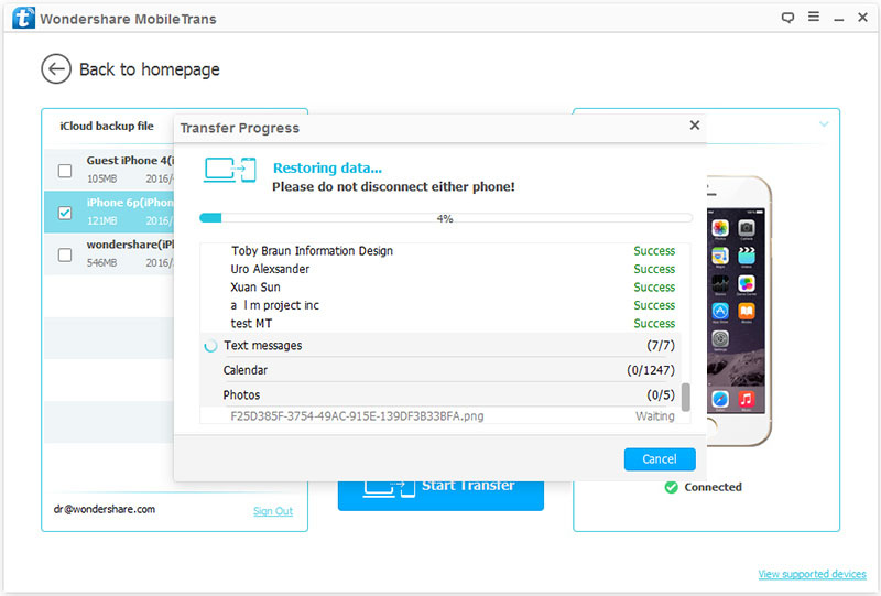restore data from icloud backup to ios device
