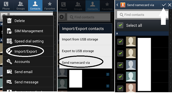copy contacts between samsung phones via bluetooth