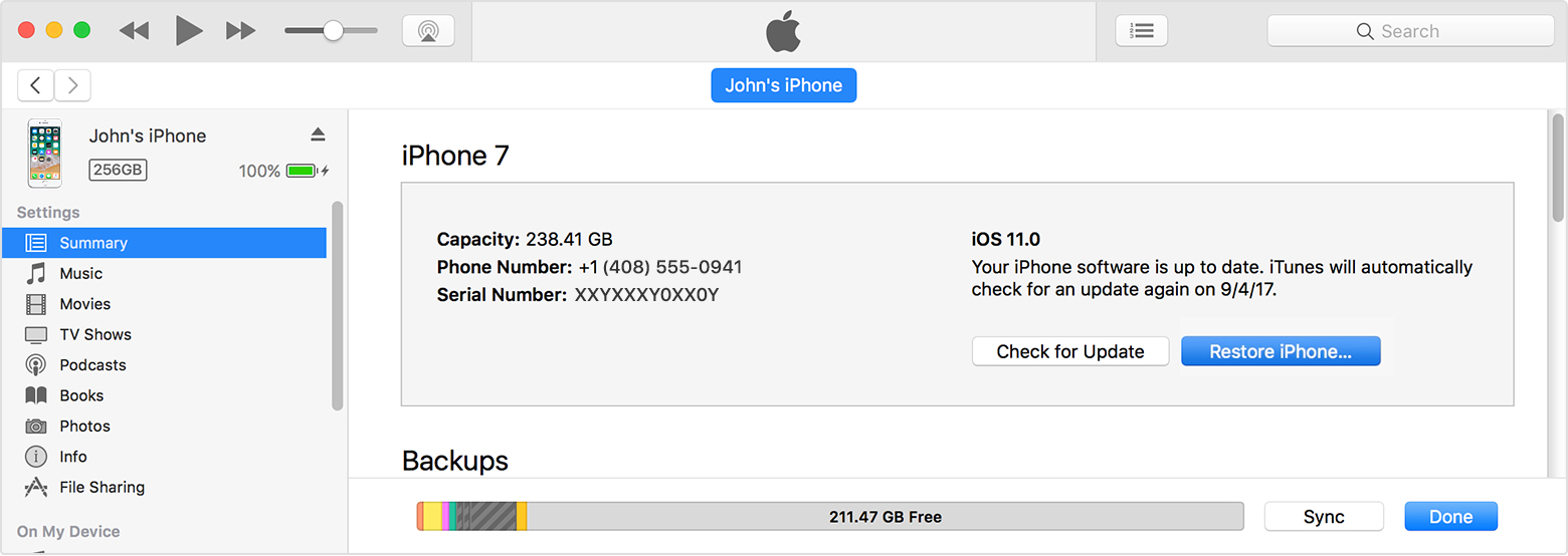 erase iphone with itunes