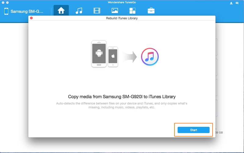 start to copy samsung music to itunes
