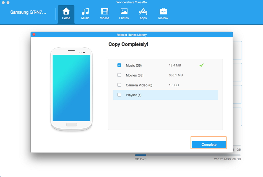 completely copy music from samsung to itunes