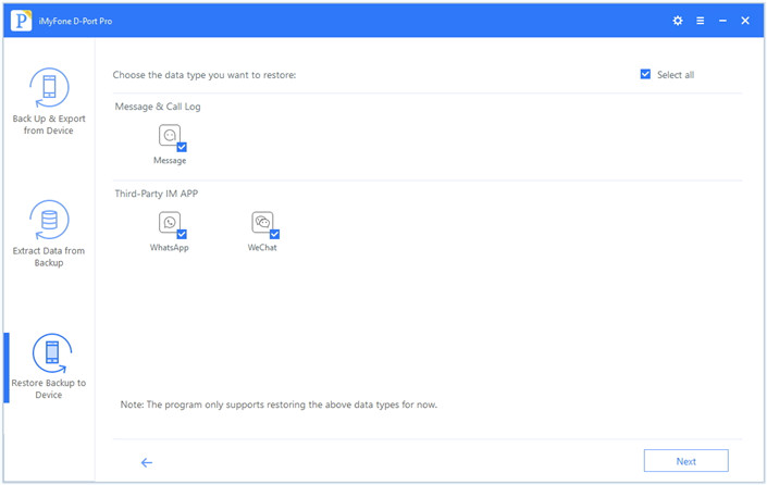 choose data type from itunes backup