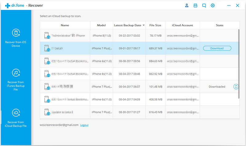 select iCloud file to extract