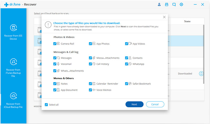 select file type to extract