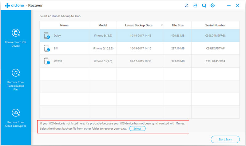 select other iTunes backup
