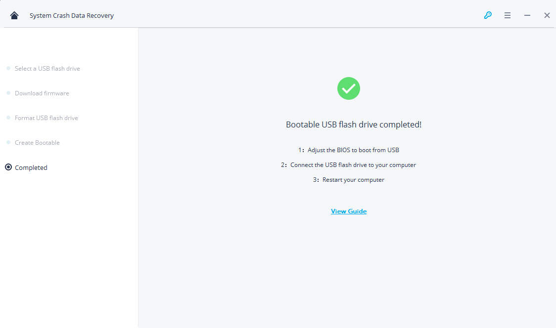 create usb flash drive completed
