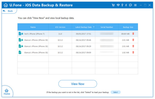 view backups file