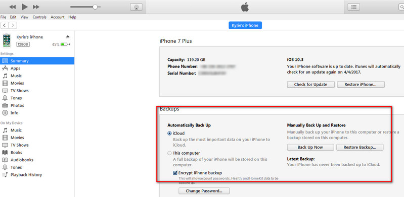 backup iPhone via iTunes