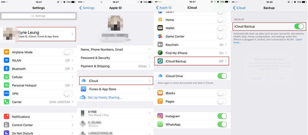iCloud backup with iOS 12