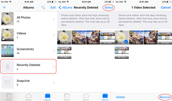 undelete iphone videos in photos app