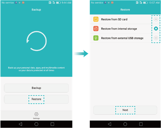 restore huawei data by phone backup app