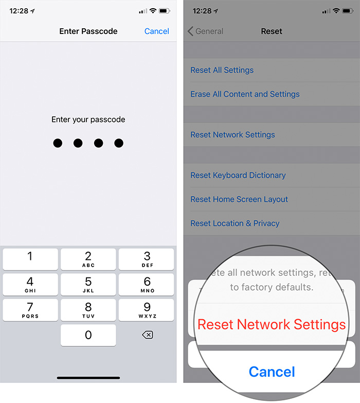 reset network settings on ios 12 devices