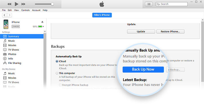 backup iphone via itunes